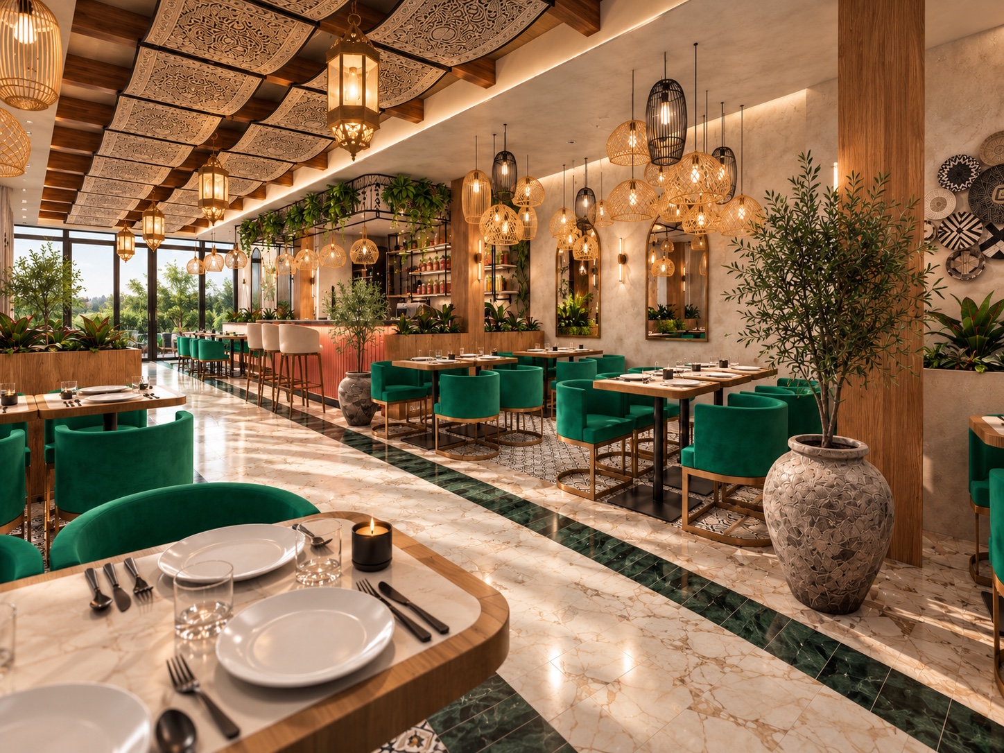 Vue 3D du restaurant, salle et circulations
